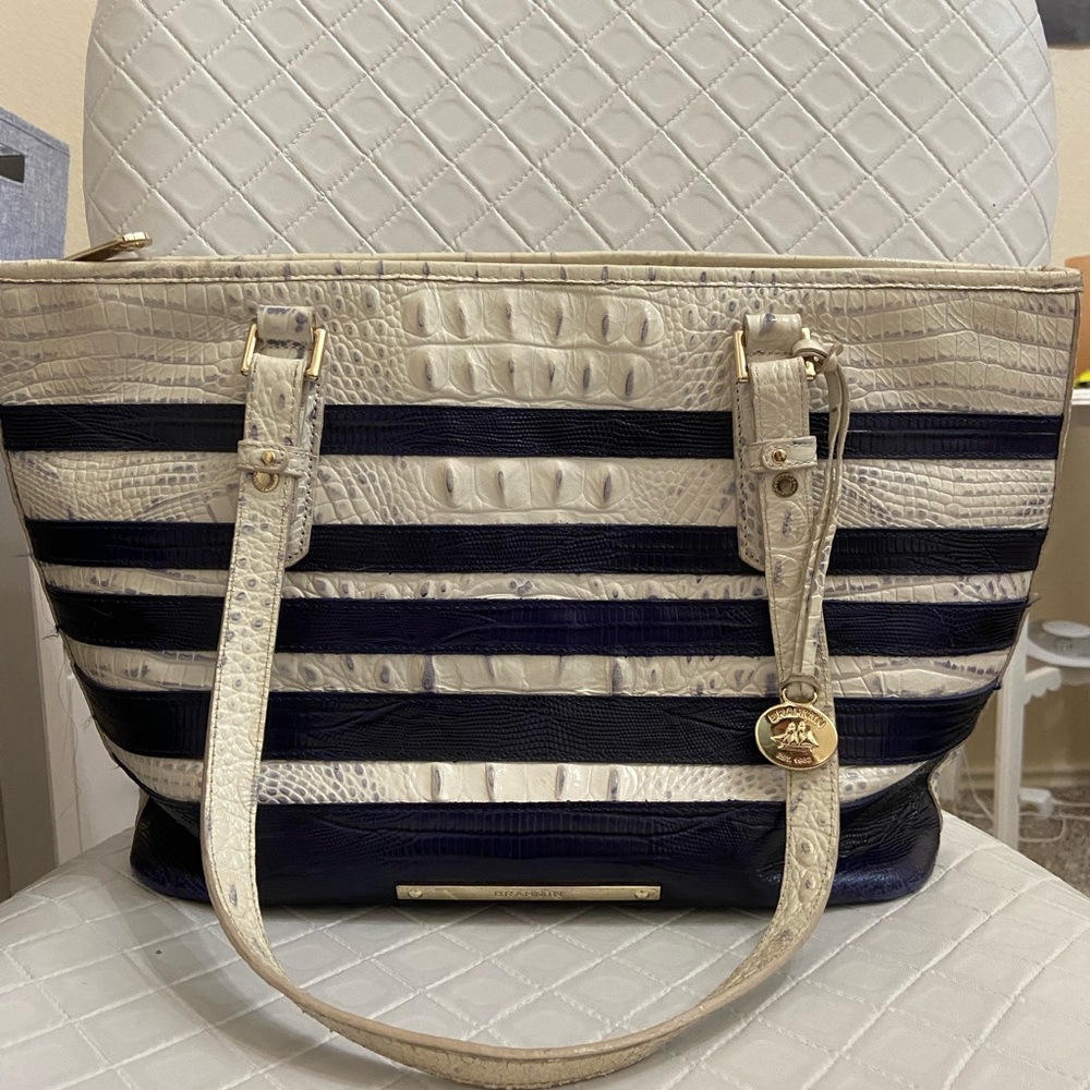 BRAHMIN navy and white purse